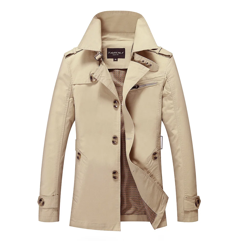 Spring Men Cotton Long Jacket Turn-down Collar Bodyfit Thin Trench Coat Autumn Casual Jacekt | Мужская одежда