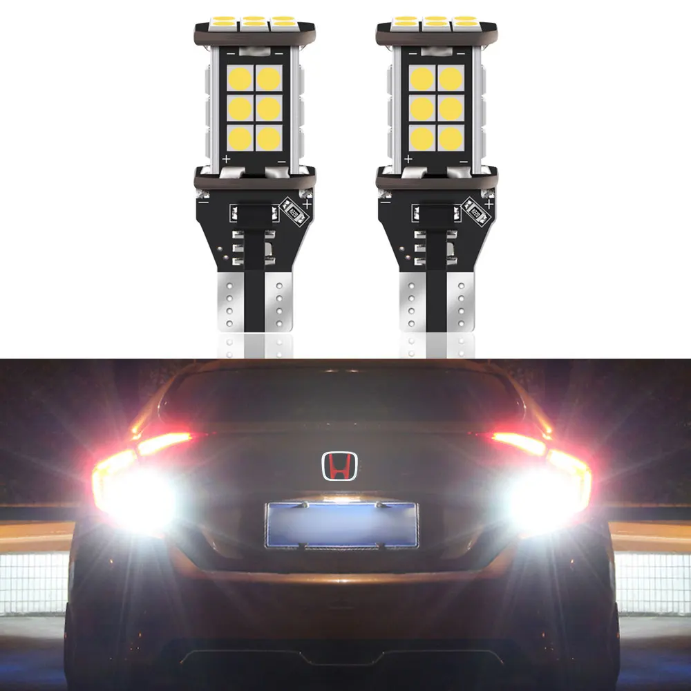 

2pcs Canbus LED Upgrade Backup Reverse Light Lamp White T15 W16W LED Bulb For Honda Civic 2015 2016 2017 2018 2019