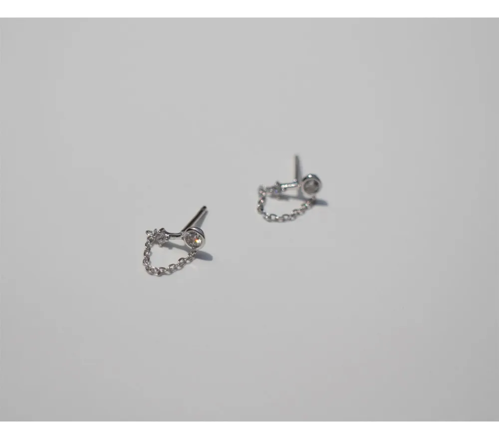 Серьги из стерлингового серебра S925, модные серьги-гвоздики с цирконием, прямые серьги-гвоздики, цепочка для ушей, трендовая индивидуальность для девушек, серебряные серьги, ювелирные изделия