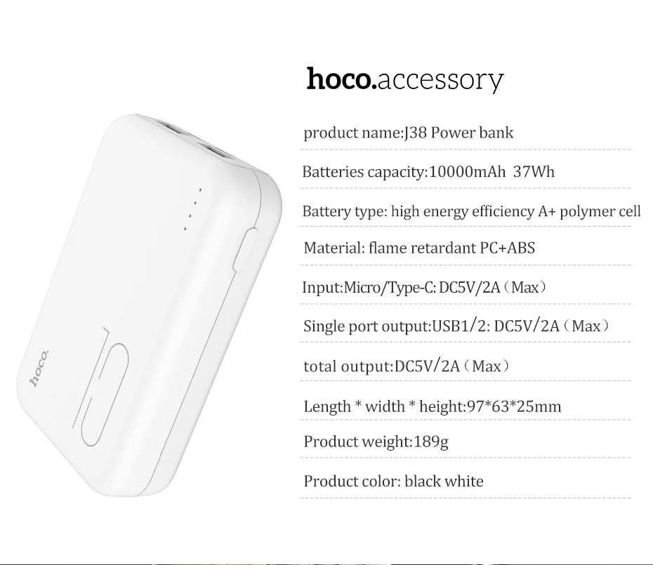 HOCO power Bank 10000 мАч Мини USB светодиодный внешний аккумулятор портативное зарядное устройство power bank для iphone X xiaomi 9 huawei P30 Быстрая зарядка