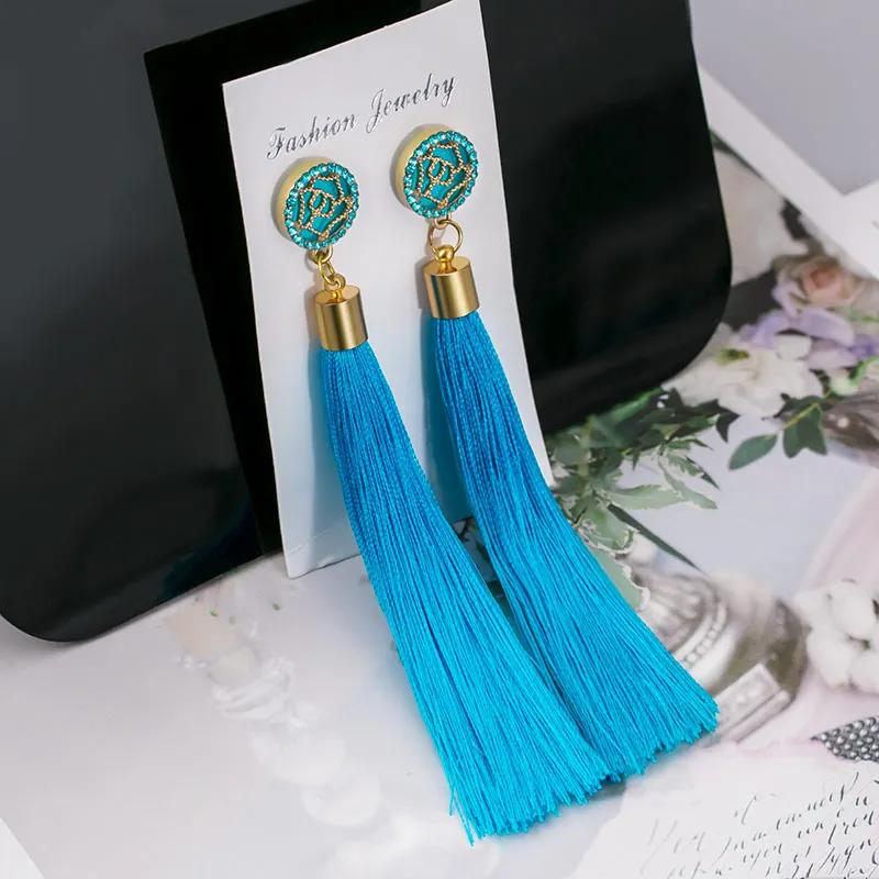POXAM модные богемные длинные серьги с бахромой из шелковой ткани 2019 для женщин