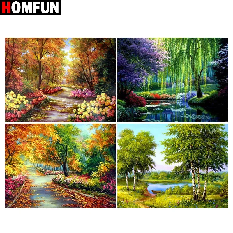 

Алмазная 5D картина HOMFUN «природный пейзаж», полноразмерная/круглая вышивка крестиком, домашний декор, «сделай сам»