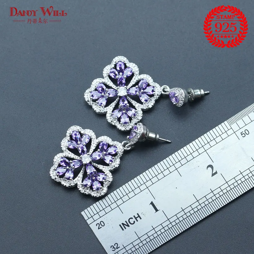 2018 New Flower Purple Zircon Silver 925 Costume Bridal Jewelry Sets Pendant Necklace Rings Earrings Set Jewellery Gift Box | Украшения и