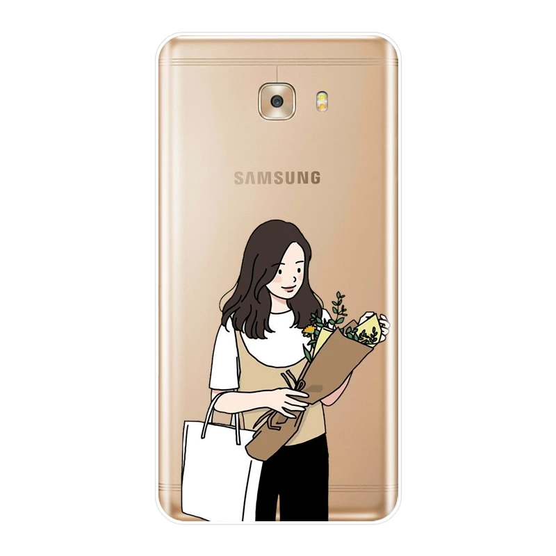 TPU Cartoon Girl Japan Aesthetic Phone Case For Samsung Galaxy C5 C7 C8 Silicone Soft Back Cover C9 Pro | Мобильные телефоны и
