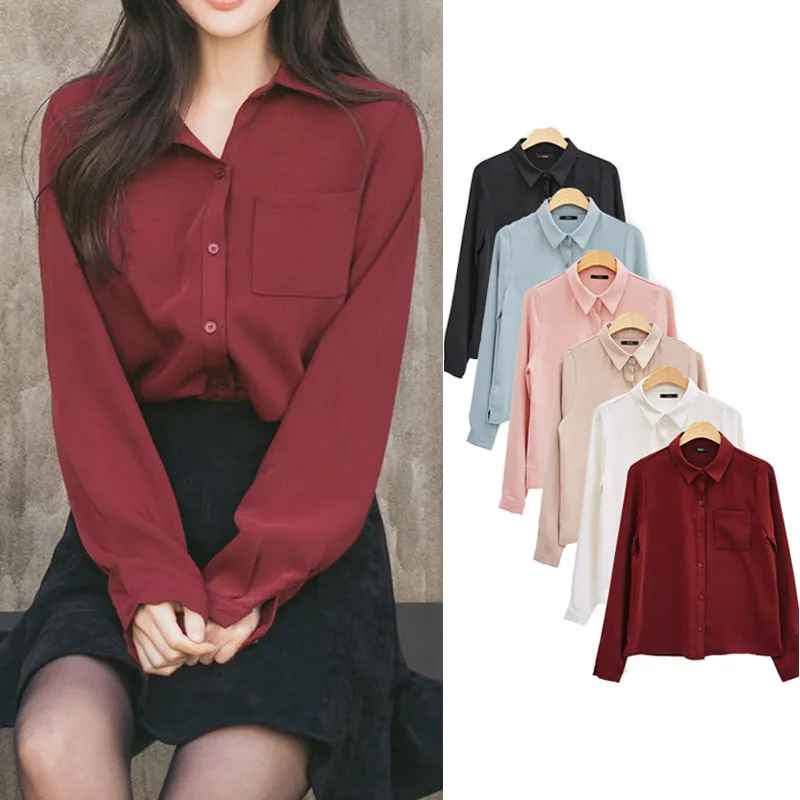 Новинка 2018 женские топы на лето и осень однотонная Повседневная шифоновая блузка