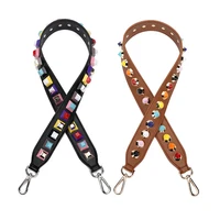 90cm high quality female bag handles strap with colorful rivet genuine leather shoulder strap accessories for handbags kz151302