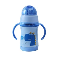 baby cup cartoon school drinking water bottle stainless steel straw sippy cup with handles