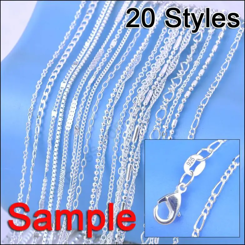 

Newest Sample Order 20Pcs 20 Kinds 18" Genuine 925 Sterling Silver Jewellery Link Necklace Sets Chains+Lobster Clasps