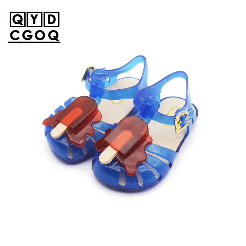Blue Mini Melissa/стильные прозрачные сандалии для девочек с изображением мороженого; Новинка года; сандалии в римском стиле для девочек; детская обувь; прозрачные детские сандалии с нескользящей подошвой - Цвет: Blue