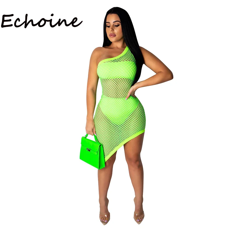Женское ажурное платье Echoine комплект из 3 предметов на одно плечо + топ короткие