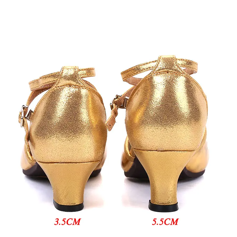 New Style Women Ladies Latin Tango Shoes For Dancing Closed Toe Red/Gold Ballroom Salsa Dance Shoes Wholesale Heels 3.5cm/5.5cm