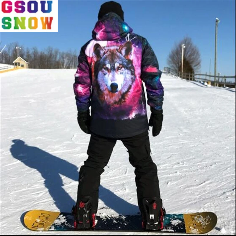Snow Gsou Men Ski Suit Single Board Double Plate Winter Thick Warm Warm Ski Clothes Wind Proof Waterproof Female/Male Ski Sets