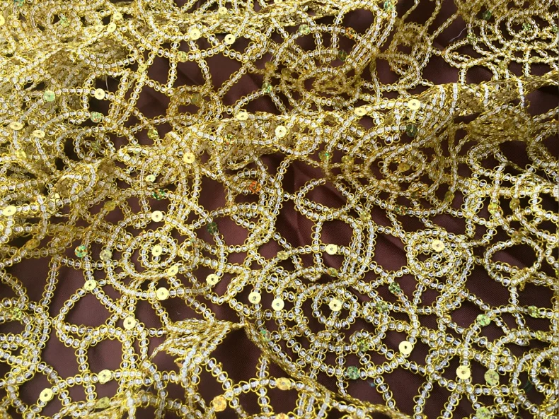 gold Высококачественная ажурная кружевная ткань с золотыми и серебряными бусинами и блестками, ткань с вышивкой, прозрачная сетчатая ткань для платья, сделай сам, пэчворк - Цвет: gold