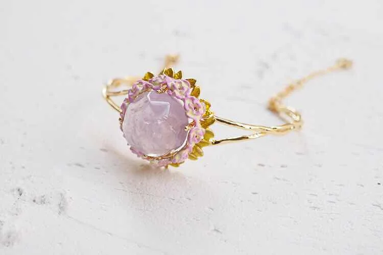 bracelet Amybaby ручной работы эмалированная глазурь натуральный светильник фиолетовый хрустальный цветок женский браслет кольцо ювелирные изделия для вечерние - Окраска металла: bracelet