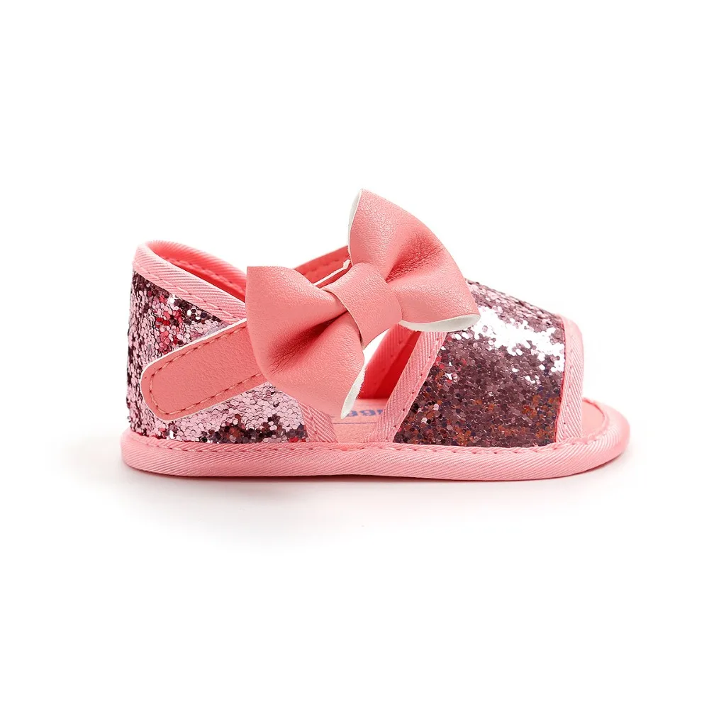 Brand Summer Sequin Bow Girls sandals PU Leather Princess sandals Gift baby moccasins Anti-slip Baby infant sandals