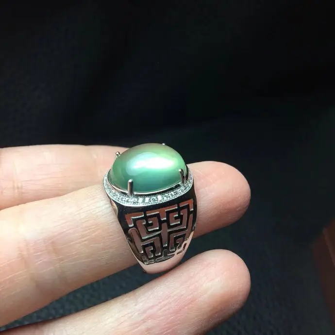 Real и Натуральный пренит кольцо человек кольцо 925 серебро 12*16 мм gem Для мужчин изысканные украшения ручной работы