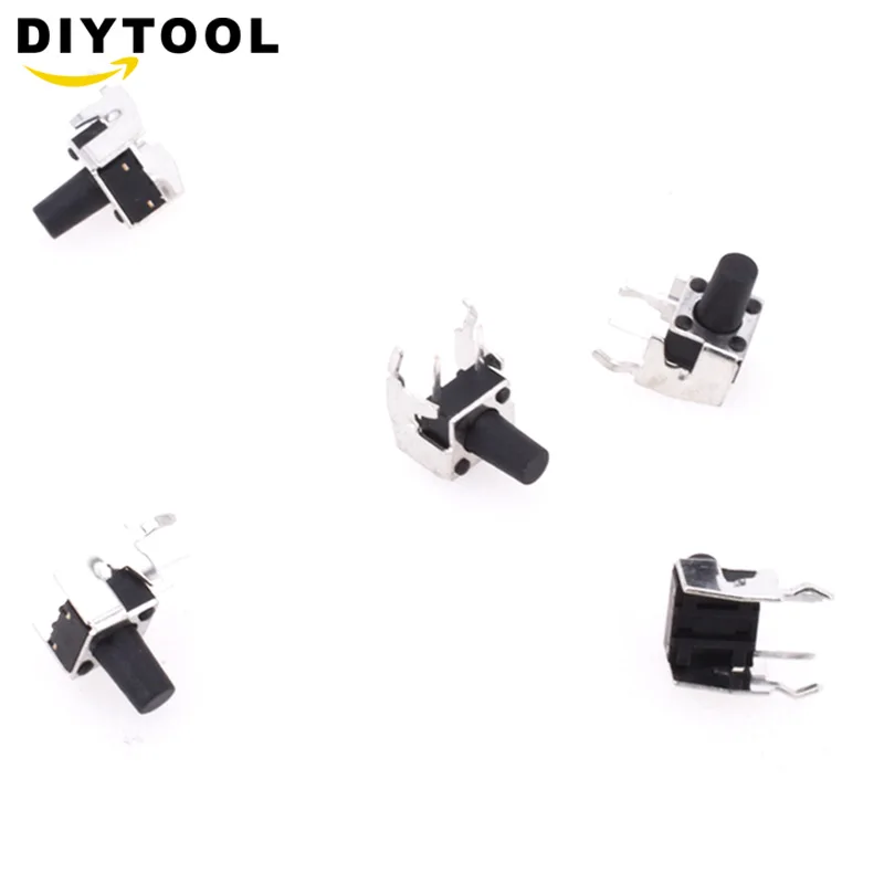 100 шт. мгновенный тактовый кнопочный переключатель PCB с прямым углом и стентом 6*6*9