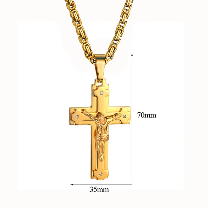 999 Gold Color Нержавеющая сталь Мужская Византийская цепочка и кулон, 2" 23" 2" мужские золотые ожерелья с крестом Иисуса, кулон для мужчин - Окраска металла: 999 Gold Color