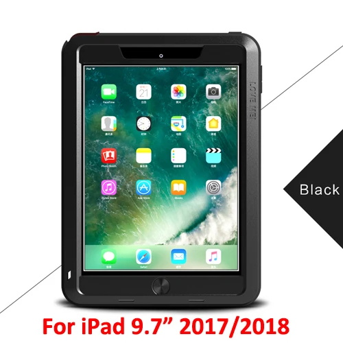 Мощный металлический чехол Love Mei для iPad 6/Air2 из алюминия+ ТПУ, противоударный защитный чехол для iPad 9," / A1822 A1675 - Цвет: Black