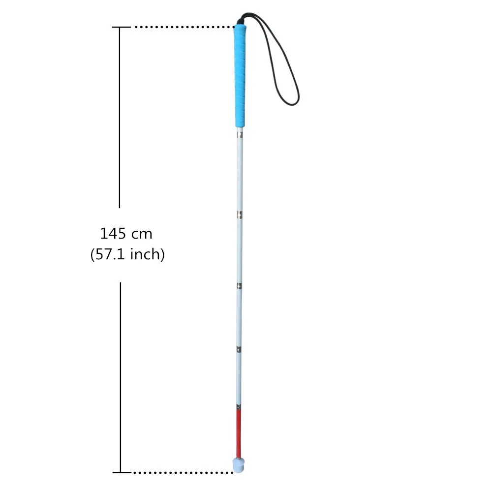 145cm (57.1 inch) Синяя ручка, 6 секций Белая трость, 125 см-155 см, алюминиевая подвижная складная трость для слепых - Цвет: 145cm (57.1 inch)