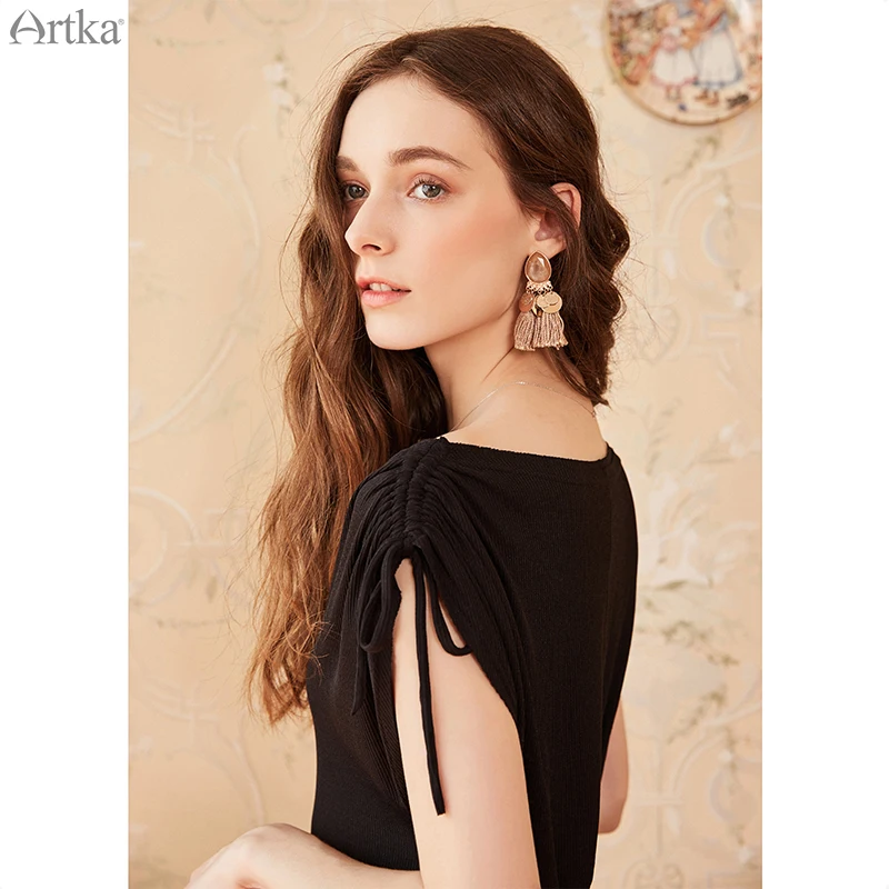 ARTKA 2018 ЛЕТО Новое Женское однотонное с v-образным вырезом регулируемое кулиской