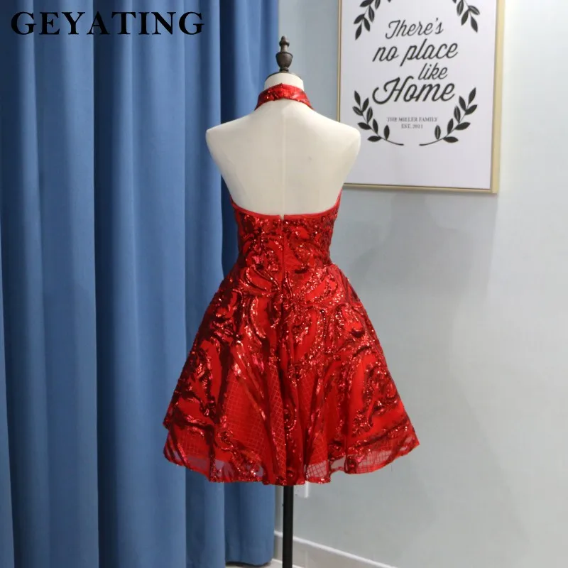 Сексуальные короткие красные платья с лямкой на шее открытой спиной для