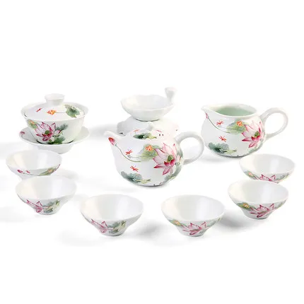 Нефрита с белым лотосом чайный набор кунг фу Керамика плитка в коробке простой