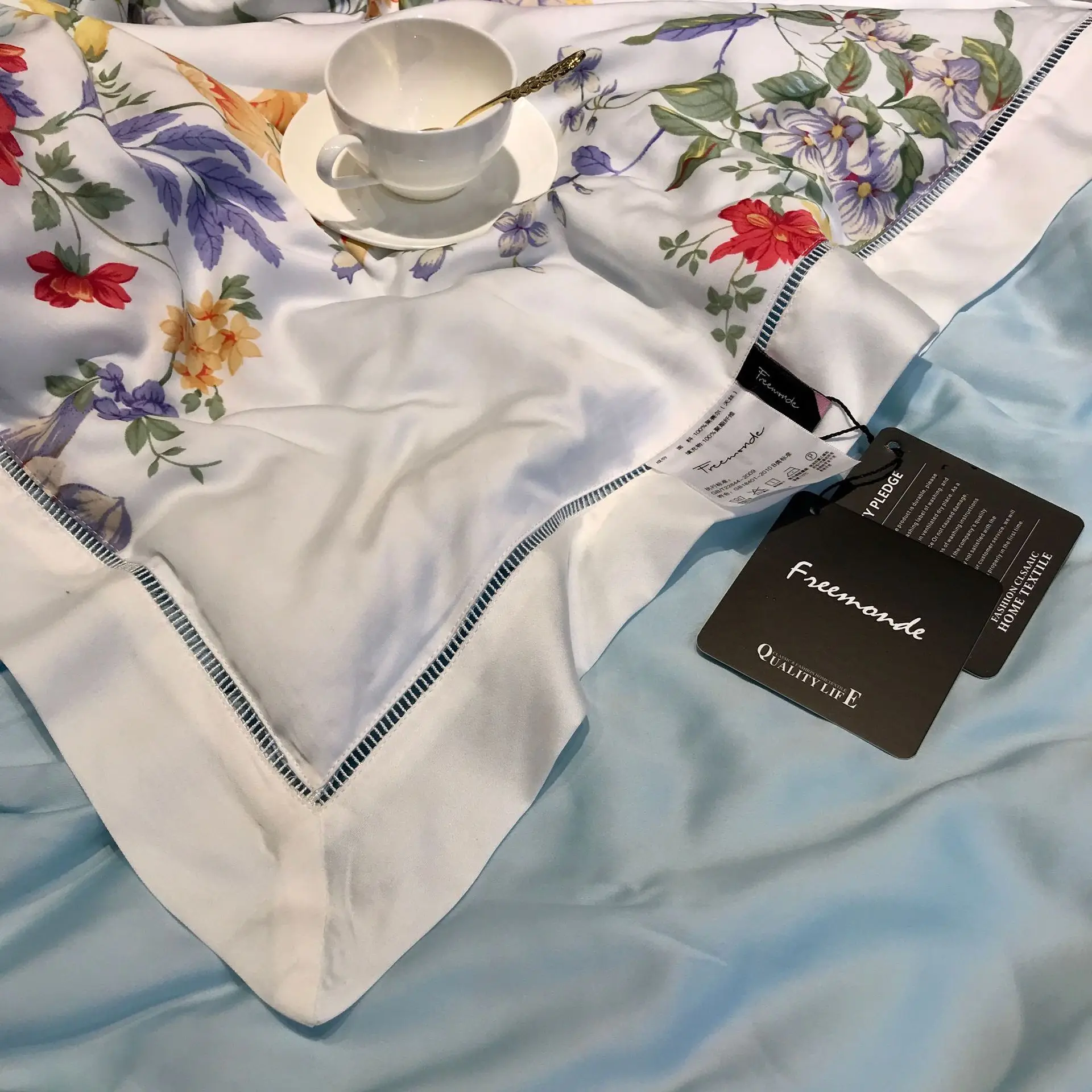 Abbiemao высококачественное постельное белье из хлопка Tencel, комплект из 4 предметов, кружевное шелковое постельное белье на весну/лето, размер queen/King