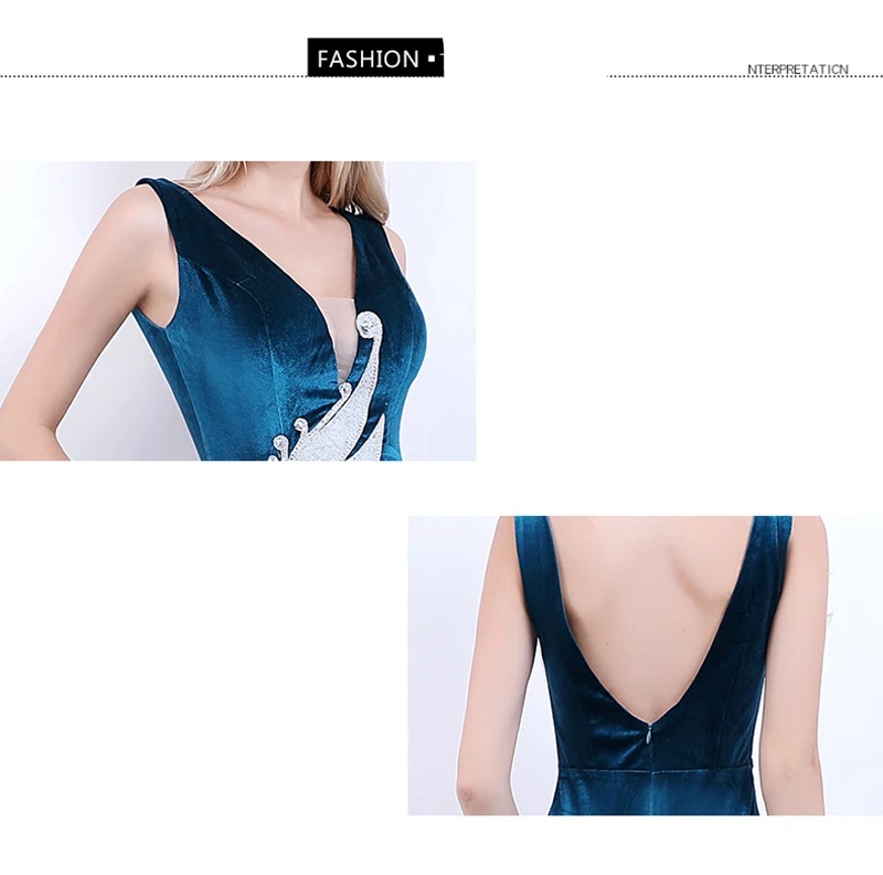 

Sladuo Elegant Luxury Velvet Sexy V-Neck Sleevelss Long Slit Female Mermaid Maxi Dresses Clubwear Formal Evening Party Dress