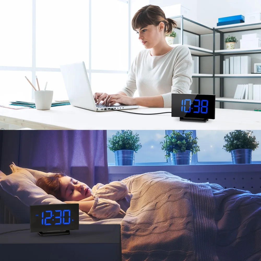 Светодиодный цифровой будильник Mpow с изогнутым экраном и 3 регулируемыми звуками