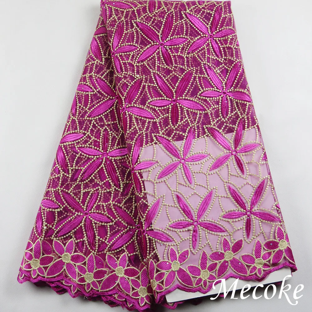 Фуксия швейцарские кружевные материалы Африканский шнур кружева 2017 высокое