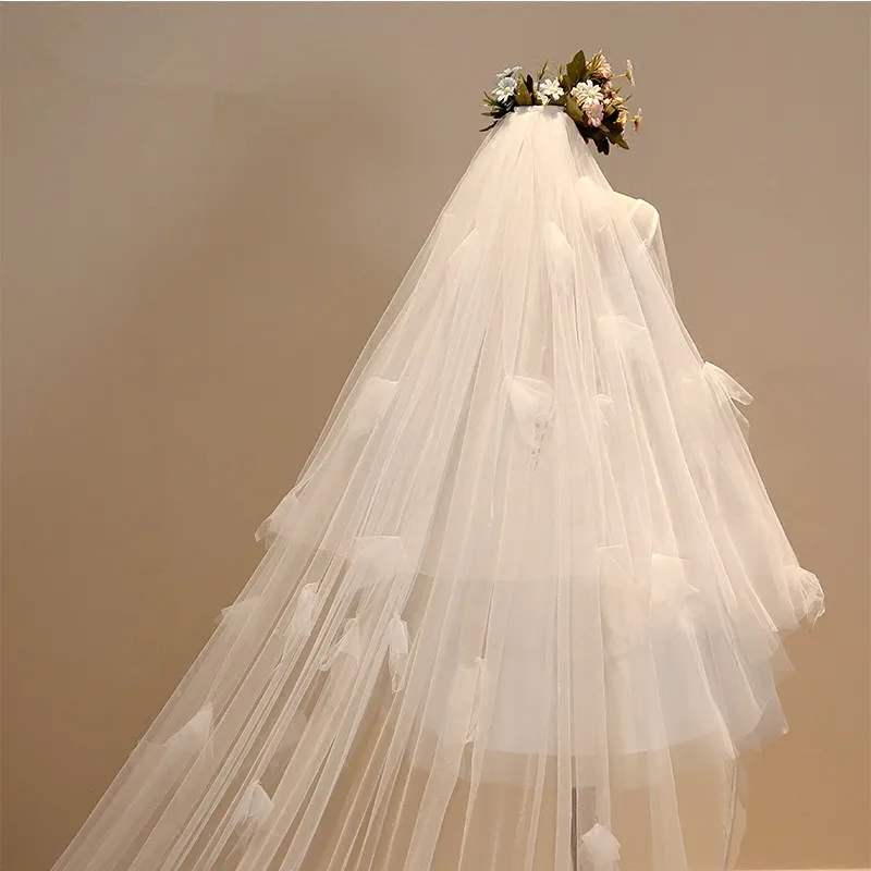 MQ Слоновой Кости Свадебная Фата Один Слой Собор Царский Поезд Свадебные