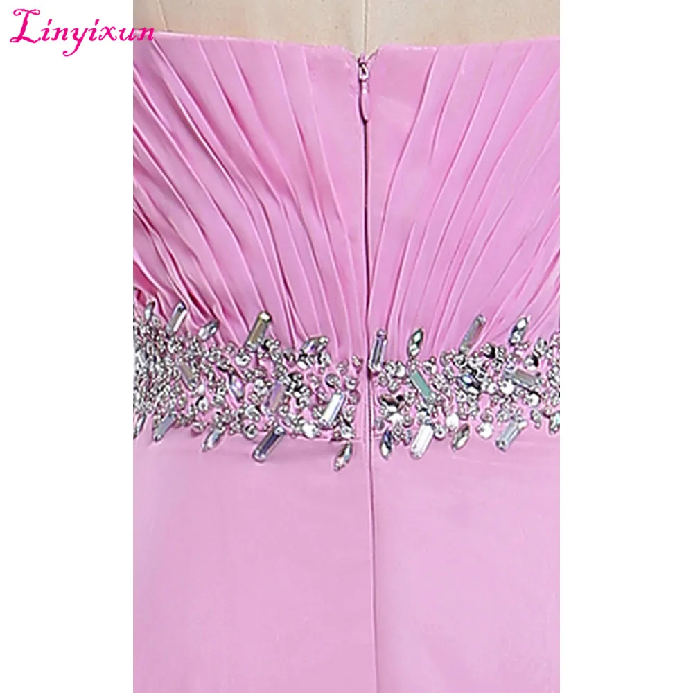 Linyixun настоящая фотография 2017 Vestidos De Fiesta длинные шифоновые складки бисером