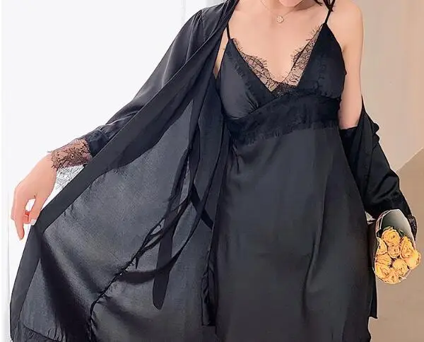 Сексуальный новый весенне осенний халат Женский комплект из двух предметов