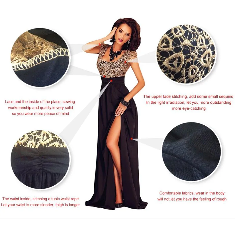 Кружева Шить Спинки Топ Элегантный Длинные Платья Партии Длина Пола Вечернее