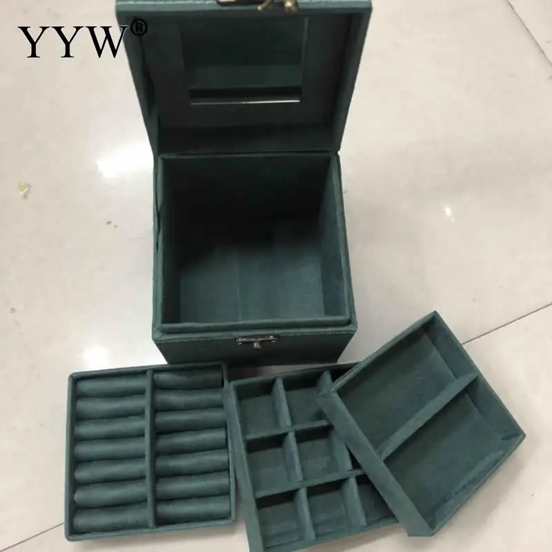 12x12x12 см винтажная бархатная трехъярусная шкатулка для украшений Пристенная витрина для хранения чехлов с деревянным зеркалом высокое качество свадебный подарок на день рождения - Цвет: 3
