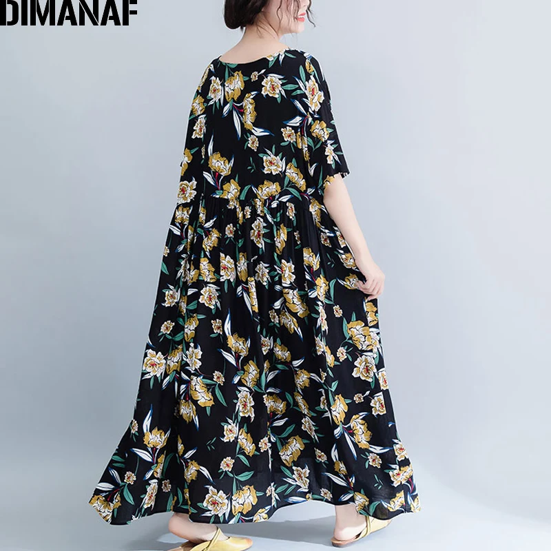 DIMANAF размера плюс, женское пляжное платье, летний сарафан для женщин, Vestidos, элегантное женское Платье макси с цветочным принтом, свободное, большой размер 5XL 6XL
