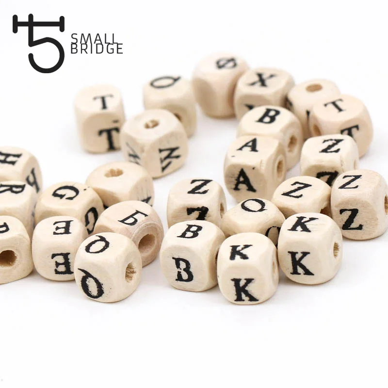 

8mm Square Natural Wooden Letter Beaded For Kids Bracelet Making Cube English Alphabet Wood Beads Wholesale W301