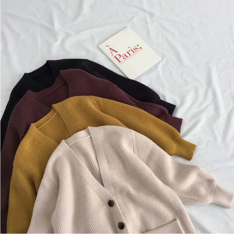 2019 Autumn Women Cardigans Sweater Casual Long Sleeve Single-breasted Knitted Cardigan Winter Thick Loose Solid Outwear |