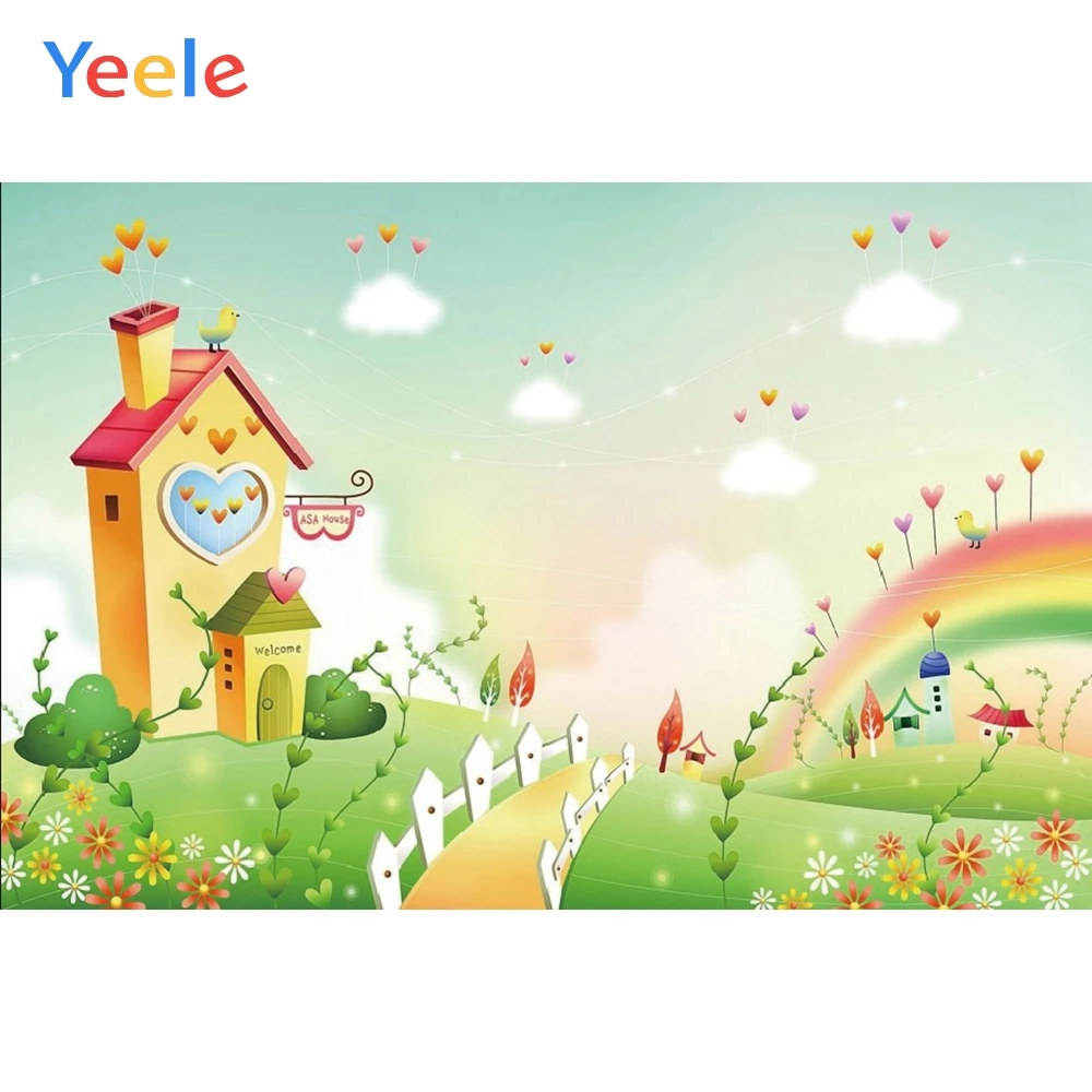 Yeele зеленый небо облако Радуга завод Grassland мечта фоны для фотосъемки