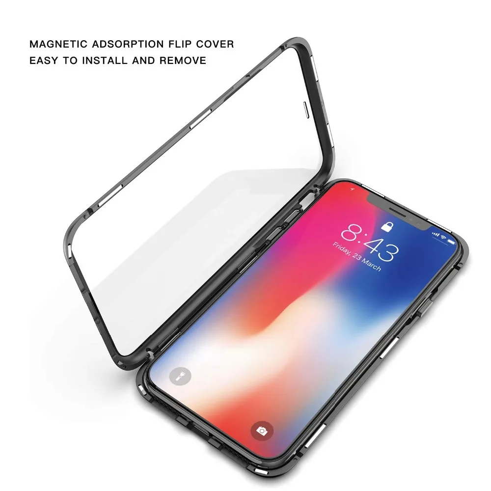 360 полный защитный Магнитный адсорбционный чехол для iPhone X/XS/XR/XS MAX, передняя и задняя крышка из закаленного стекла, полное покрытие экрана