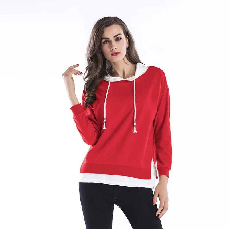

YYFS 2019 New Patchwork Hoodie Women Raglan Long Sleeve Contrast Hooded Sweatshirt Cotton Fall Pocket Drawstring Hoodies Women