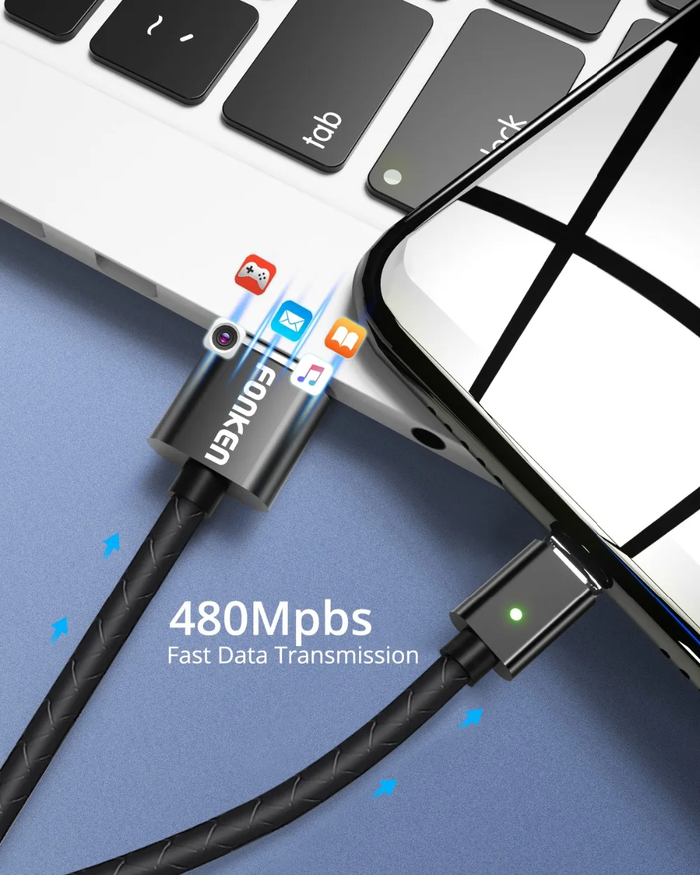 Кабель Micro USB FONKEN, магнитный кабель 3A, быстрая зарядка, 1 м, 2 м, Android, мобильный, быстрая зарядка, магнитный шнур, Пылезащитная заглушка, шнур для передачи данных для телефона