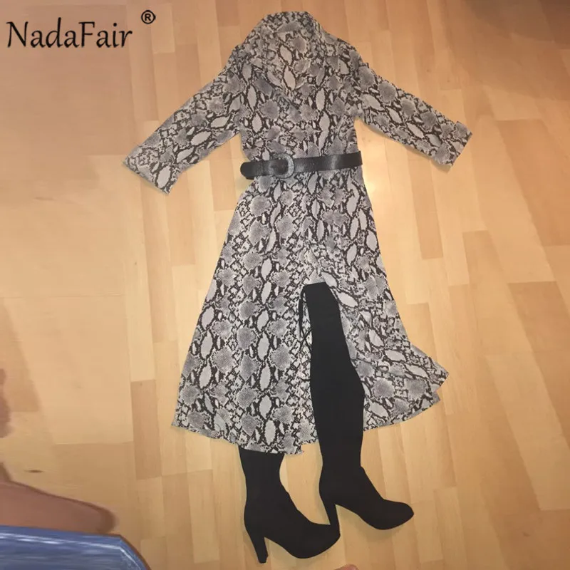 Nadafair, миди, змеиный принт, платье для женщин, Vestidos, пуговицы, разрезы, сексуальное, шифоновое, летнее платье, животный принт, винтажное, длинное платье