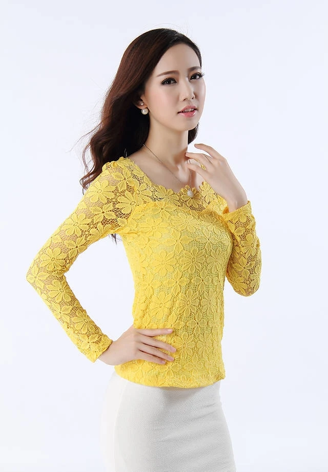 2017 новые высококачественные Тонкая Повседневная кружевная рубашка с длинным