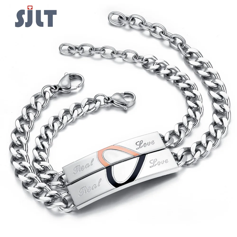 

Free Shipping 316L Stainless Steel couple Bracelets For Men And Women Jewelry Split Heart Couple Bracelets Bangles For Lovers