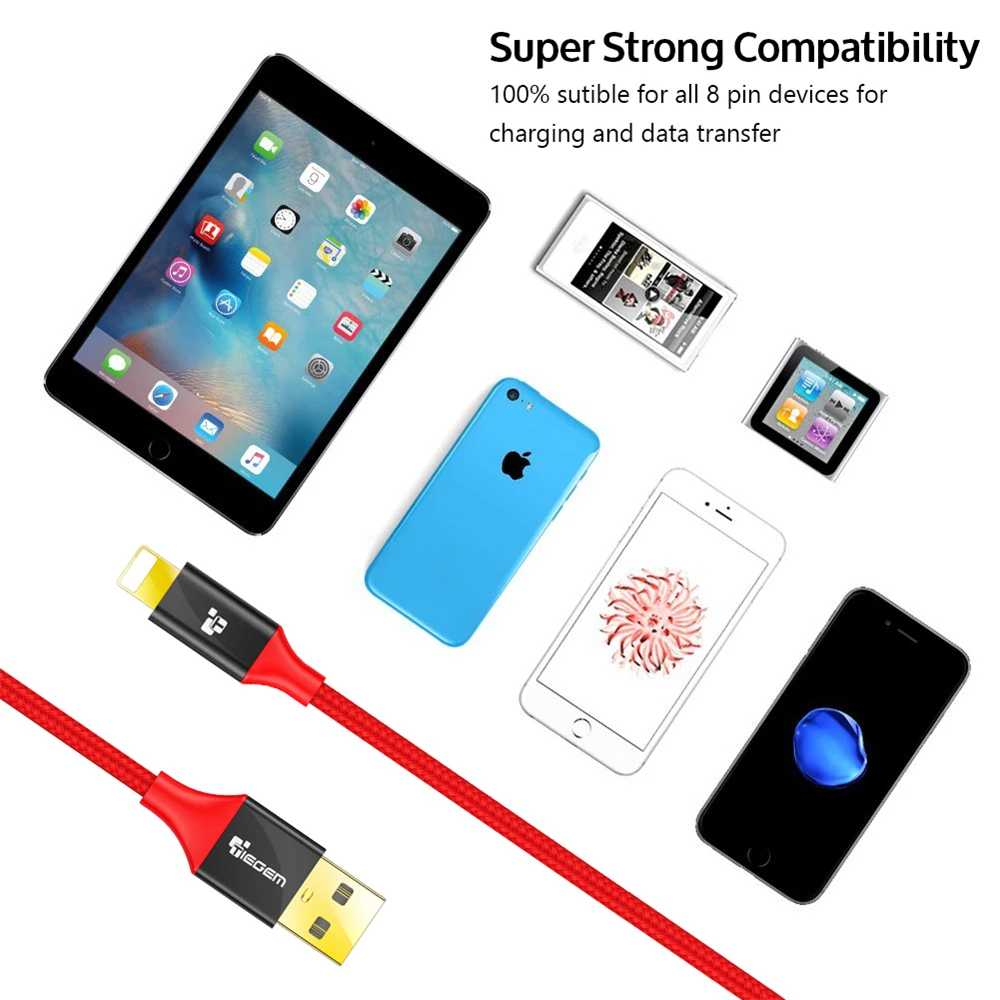 USB кабель для iPhone 7 6 Plus TIEGEM Быстрая зарядка USB кабель для iPhone7 6s Plus 5 SE iPad Air Mini зарядное устройство кабели для мобильных телефонов