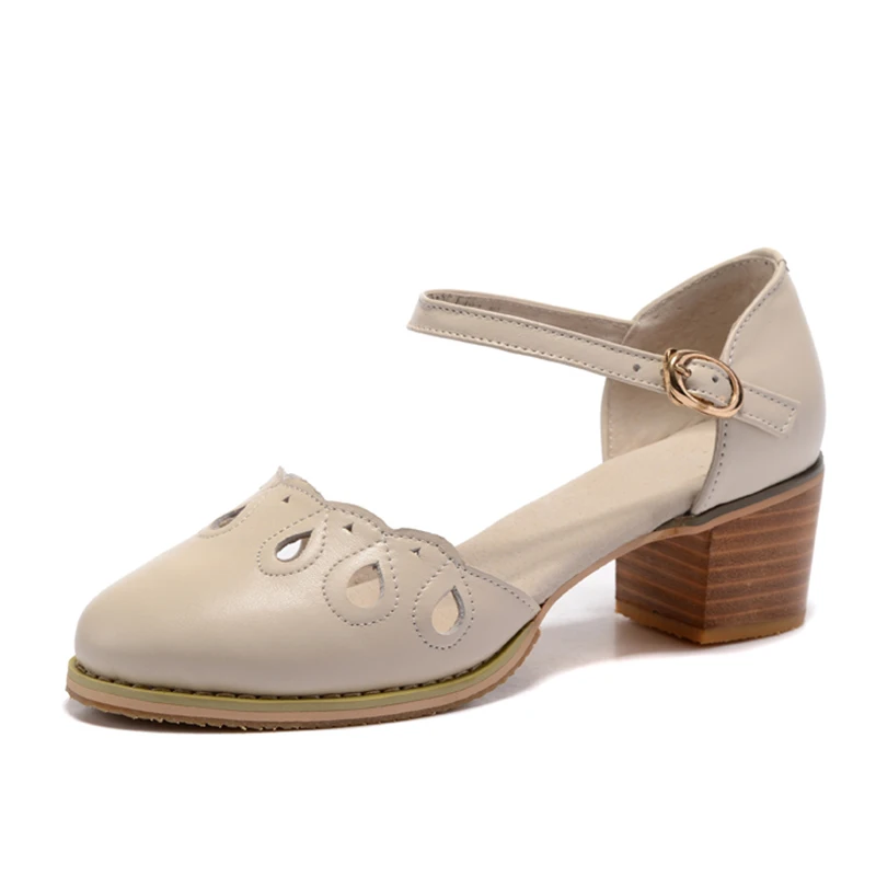 beige round toe 2 Женские сандалии; Туфли-оксфорды в винтажном стиле из натуральной кожи; Туфли-гладиаторы на высоком каблуке; летние женские сандалии на платформе; шлепанцы; - Цвет: beige round toe 2
