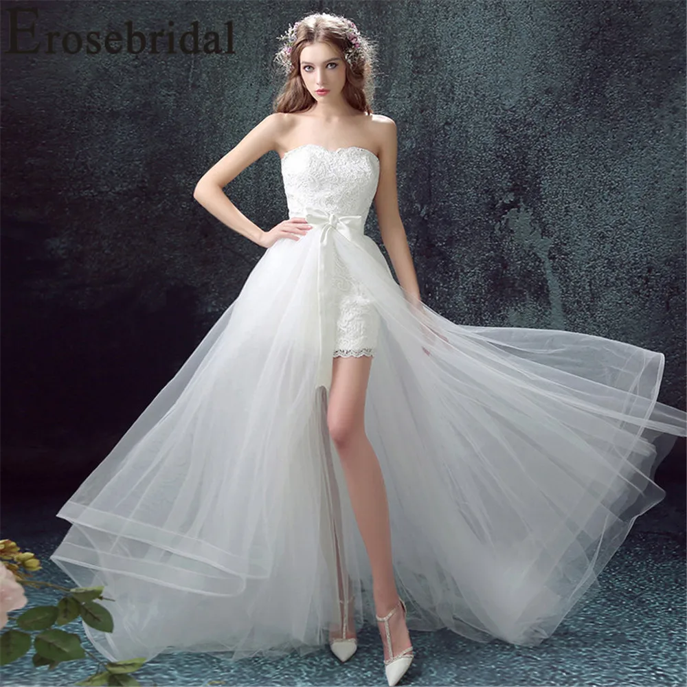 Женское Короткое платье без бретелек Erosebridal простое пляжное свадебное со съемным