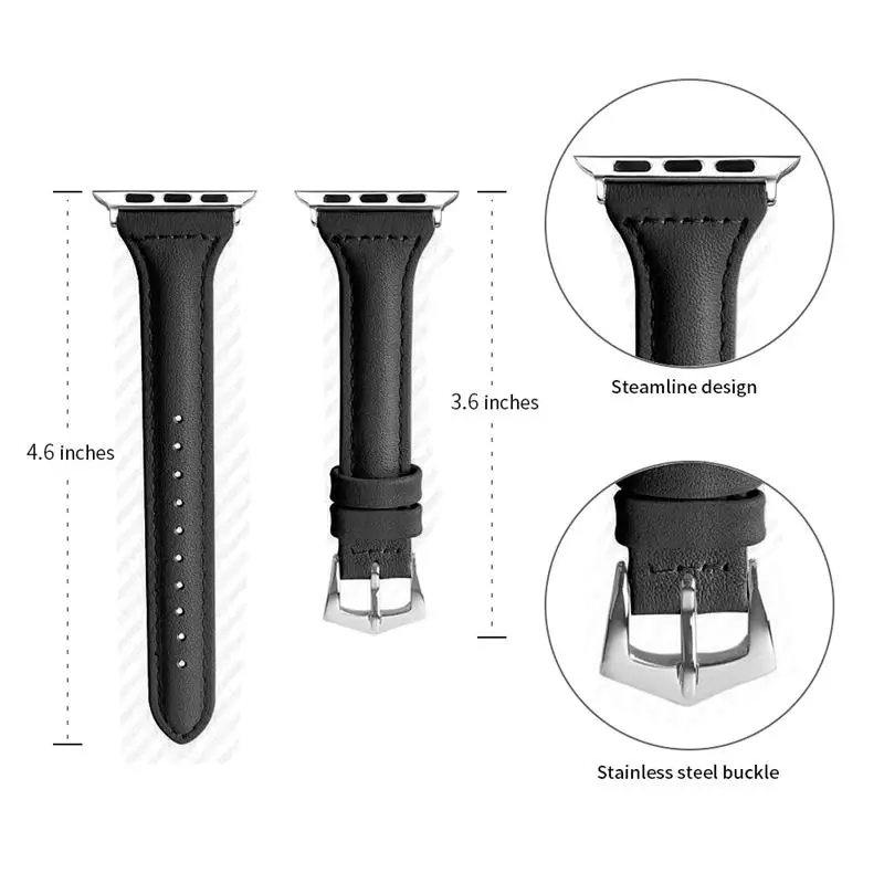 Новейший тонкий ремешок из натуральной кожи для часов Apple Watch band Series 1 2 3 38 мм 42 мм ремешки для часов розовый - Цвет: black